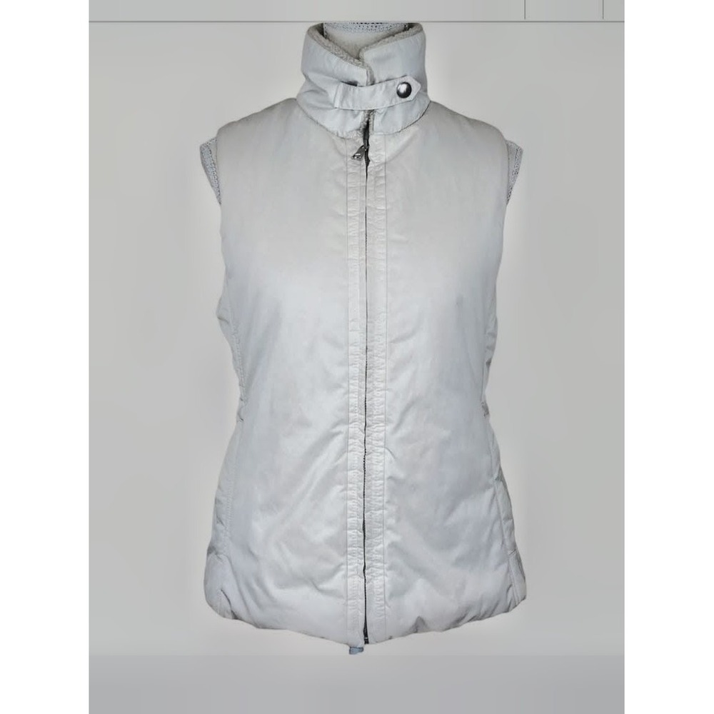 Banana Republic Womens Cream Puffer Vest Sherpa Collar Back Cinch Small